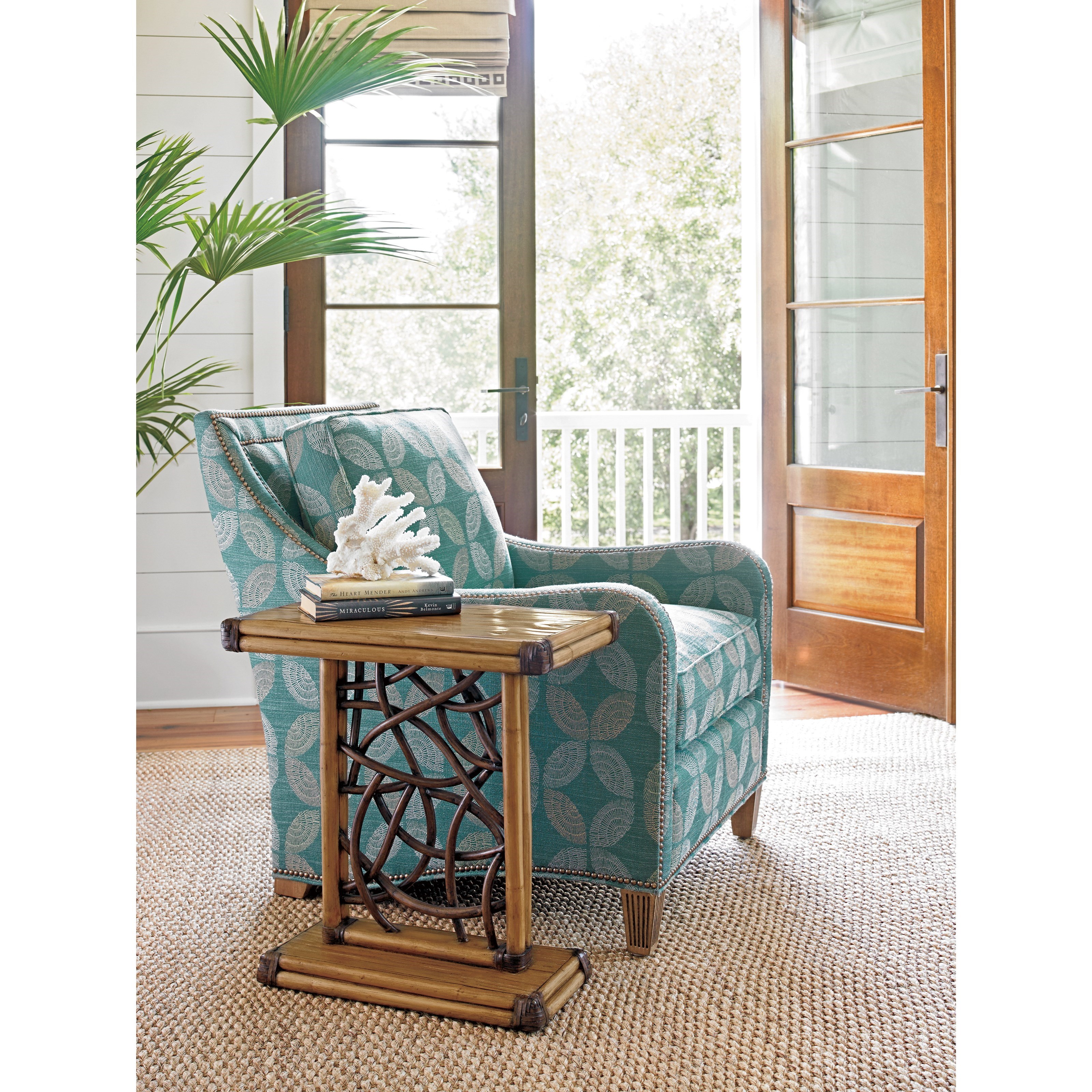 Tommy Bahama Home Twin Palms 558952 Angler Accent Table with Twisted Rattan Lattice Baer's